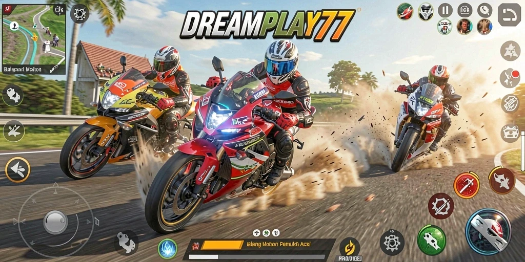 Tampilan gameplay seru balapan motor di DREAMPLAY77.
