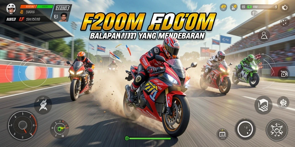Gameplay seru F200M dengan balapan motor yang mendebarkan.
