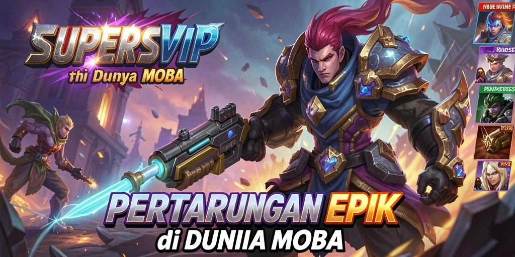Tangkapan layar permainan SUPERSVIP yang menunjukkan aksi pertarungan seru dalam MOBA.