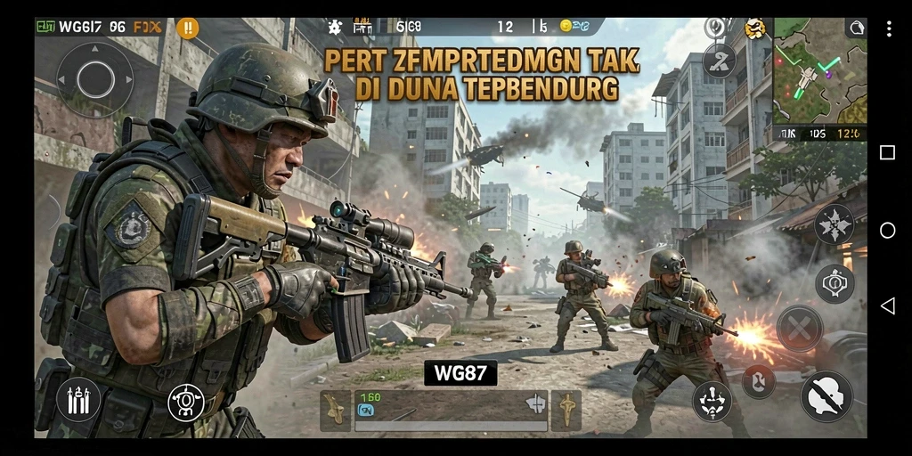 Screenshot utama WG87 menampilkan aksi tembak-menembak yang intens.